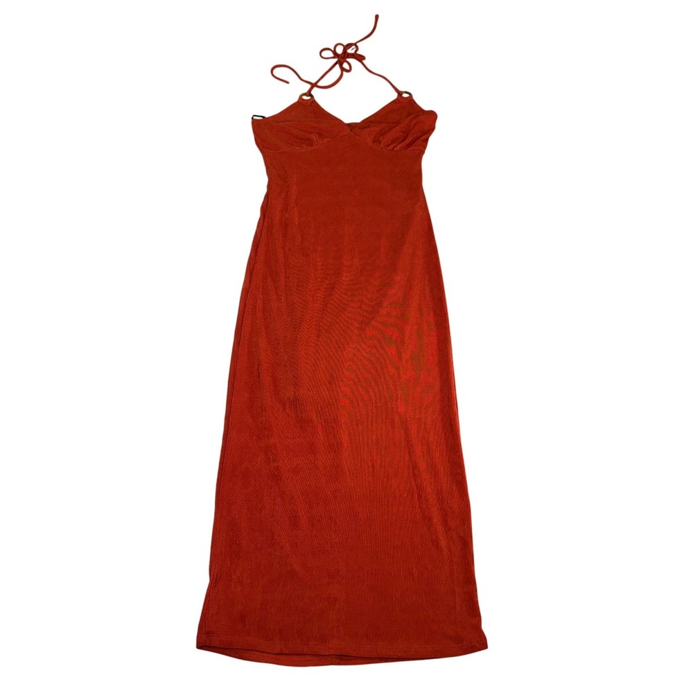 Forever 21 Burnt Orange Ribbed Halter Maxi Dress Tortoise‎ Ring Small NWT